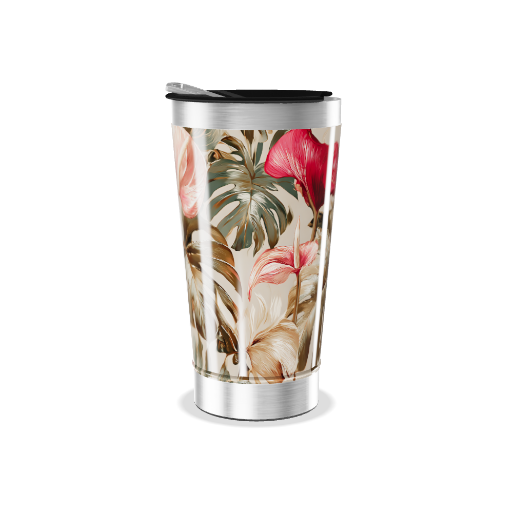 Copo Térmico - Floral Vermelho Inox