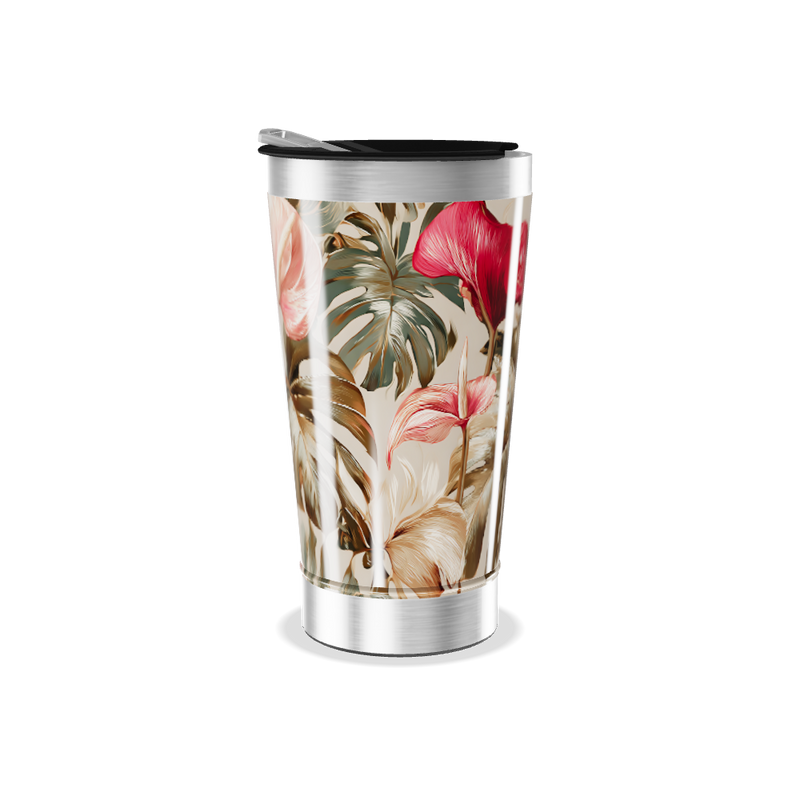 Copo Térmico - Floral Vermelho Inox