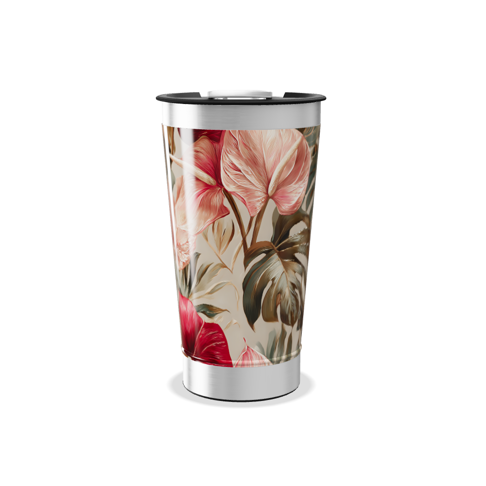 Copo Térmico - Floral Vermelho Inox