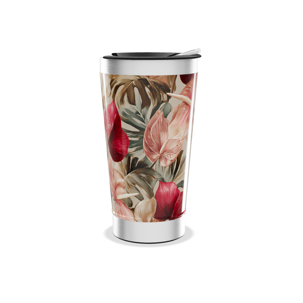 Copo Térmico - Floral Vermelho Inox