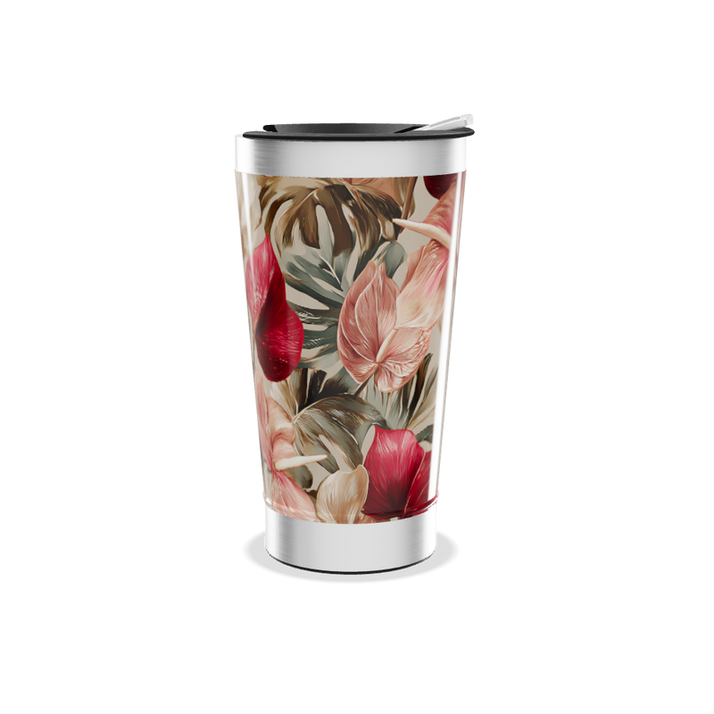 Copo Térmico - Floral Vermelho Inox