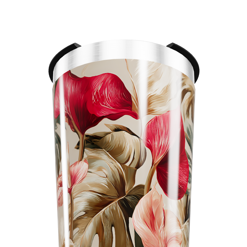 Copo Térmico - Floral Vermelho Inox