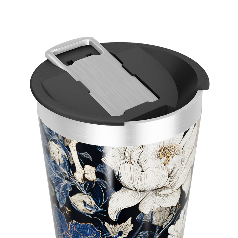 Copo Térmico - Floral Preto e Azul
