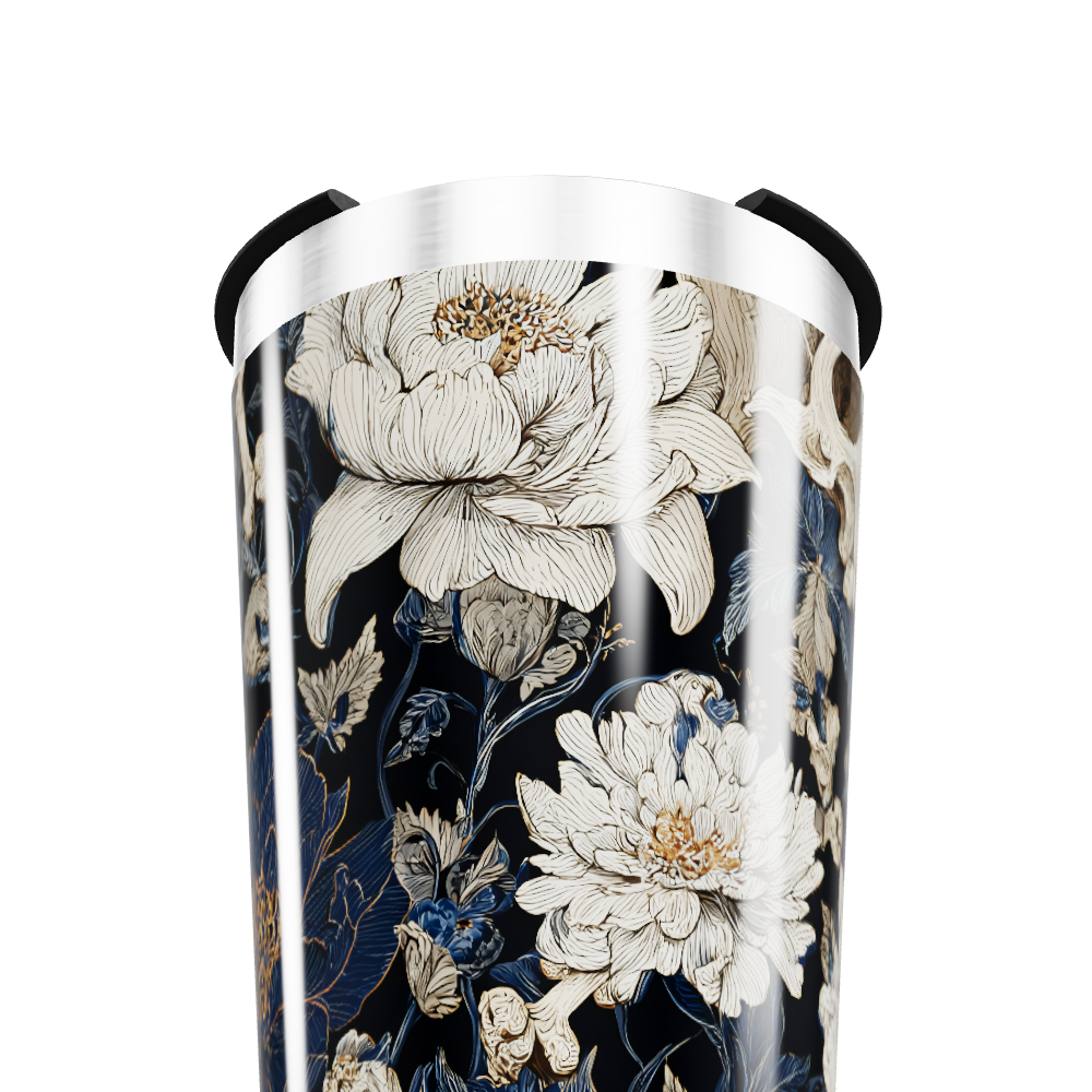 Copo Térmico - Floral Preto e Azul