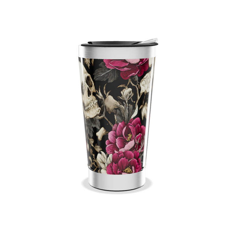 Copo Térmico - Caveira e Flores Preta