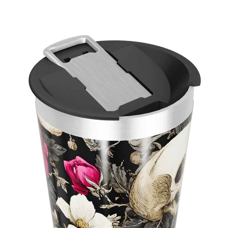 Copo Térmico - Caveira e Flores Preta