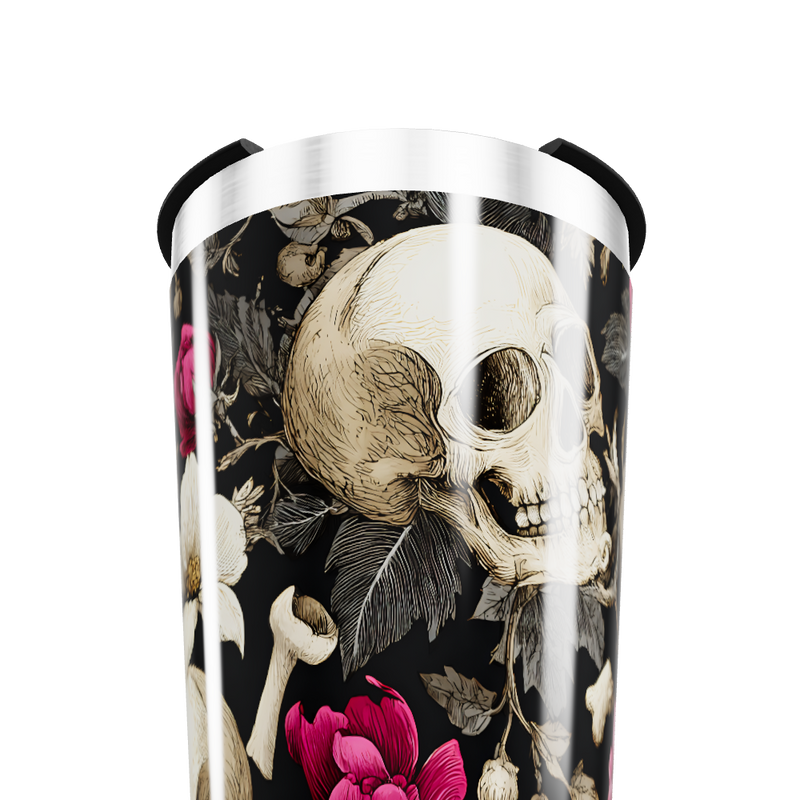 Copo Térmico - Caveira e Flores Preta