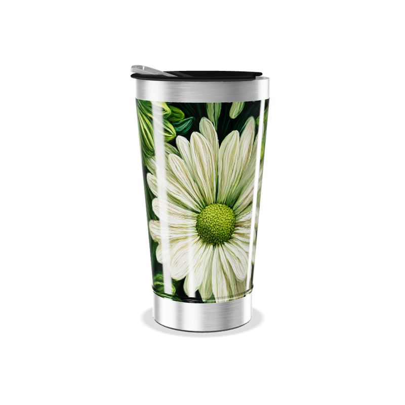 Copo Térmico - Flores Verde e Branco