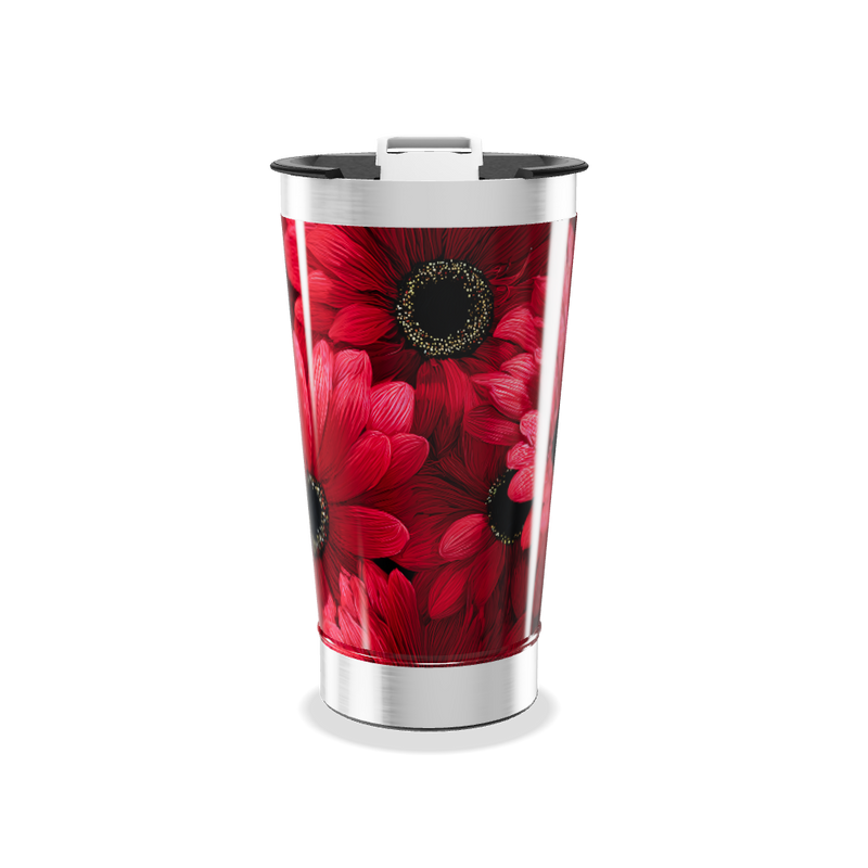 Copo Térmico - Floral Vermelho Inox