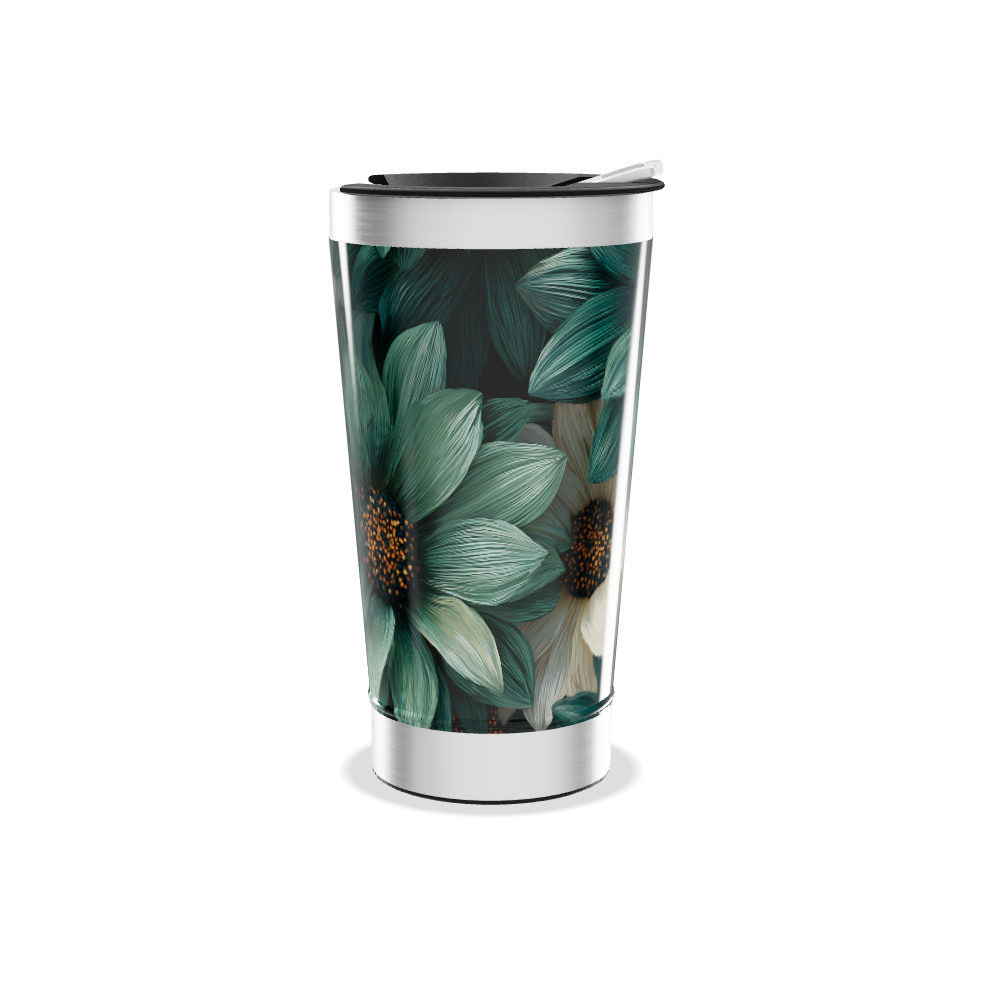 Copo Térmico - Flores Verde e Branco