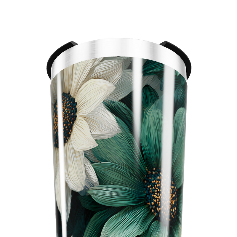 Copo Térmico - Flores Verde e Branco