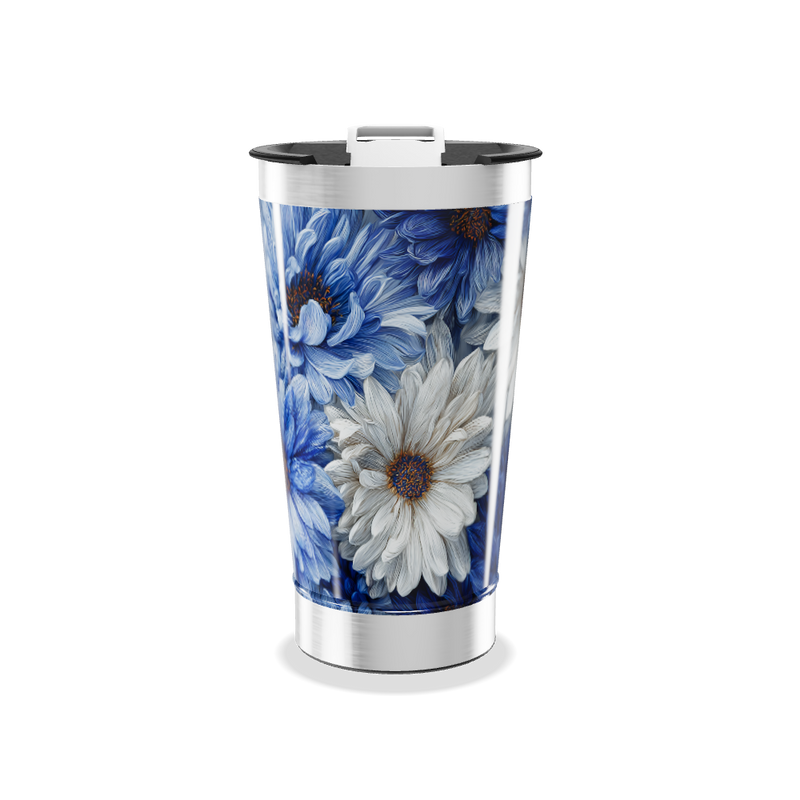 Copo Térmico - Flores Azuis e Brancas