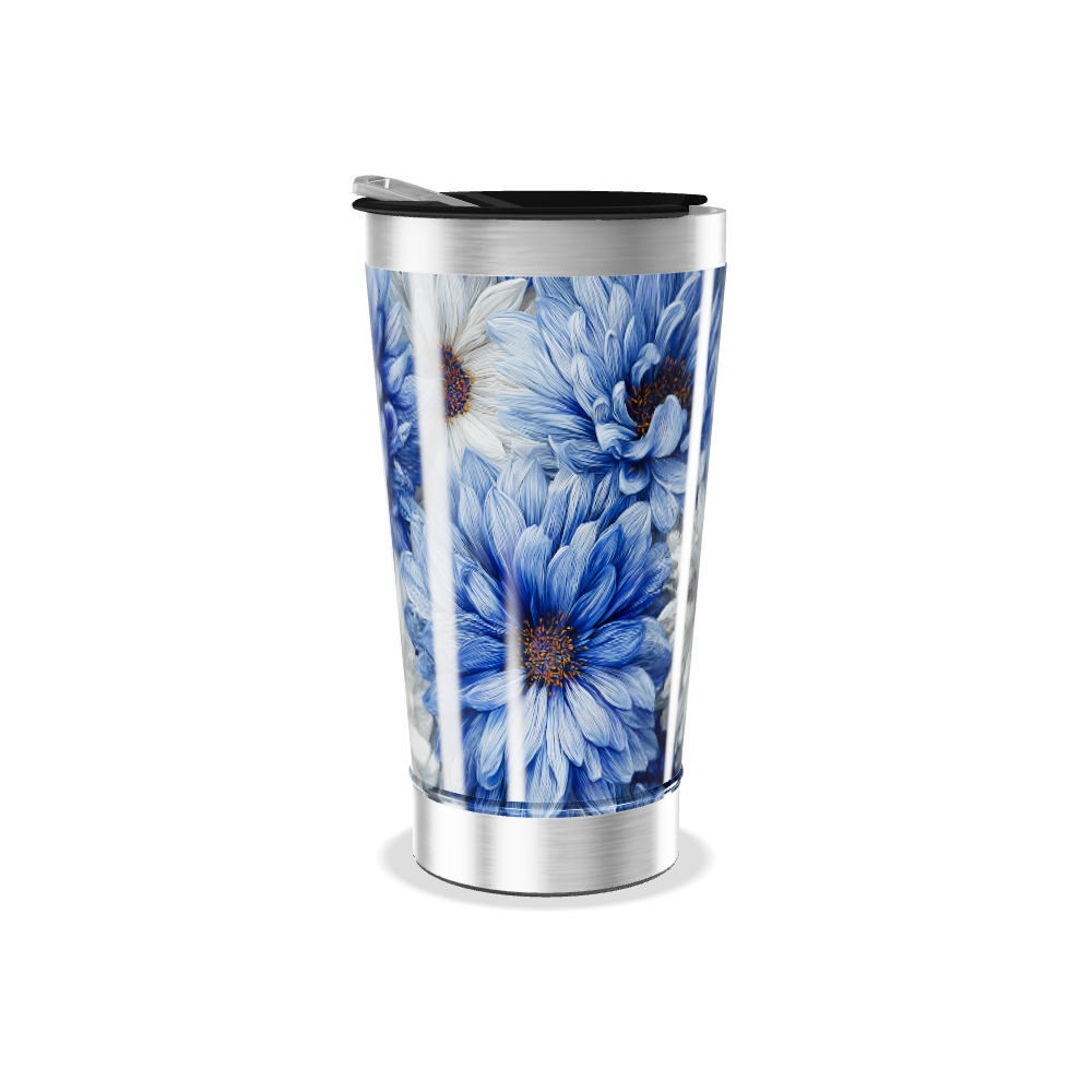 Copo Térmico - Flores Azuis e Brancas