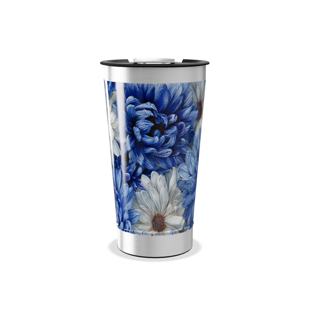 Copo Térmico - Flores Azuis e Brancas