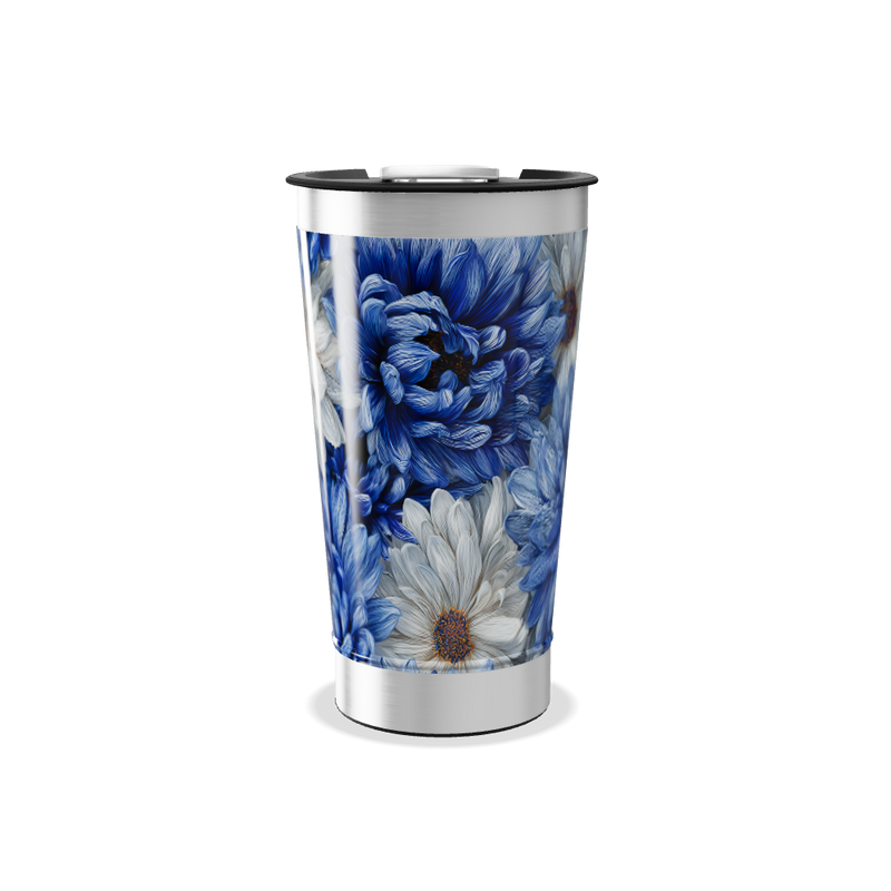Copo Térmico - Flores Azuis e Brancas