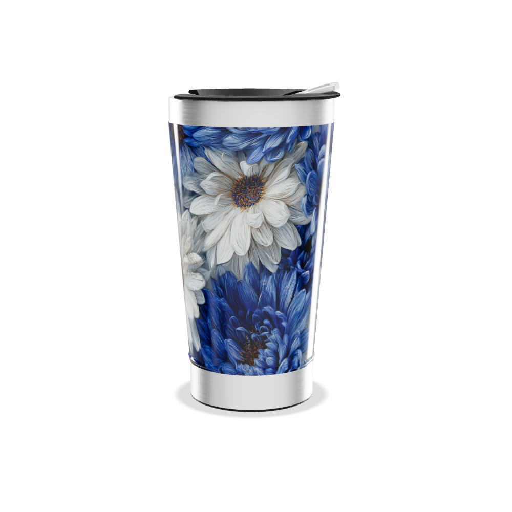 Copo Térmico - Flores Azuis e Brancas