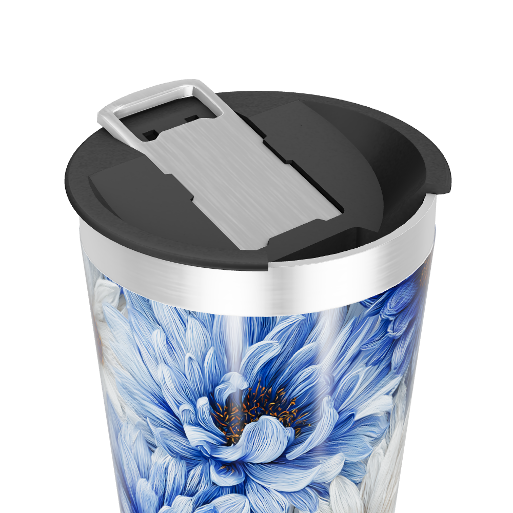 Copo Térmico - Flores Azuis e Brancas