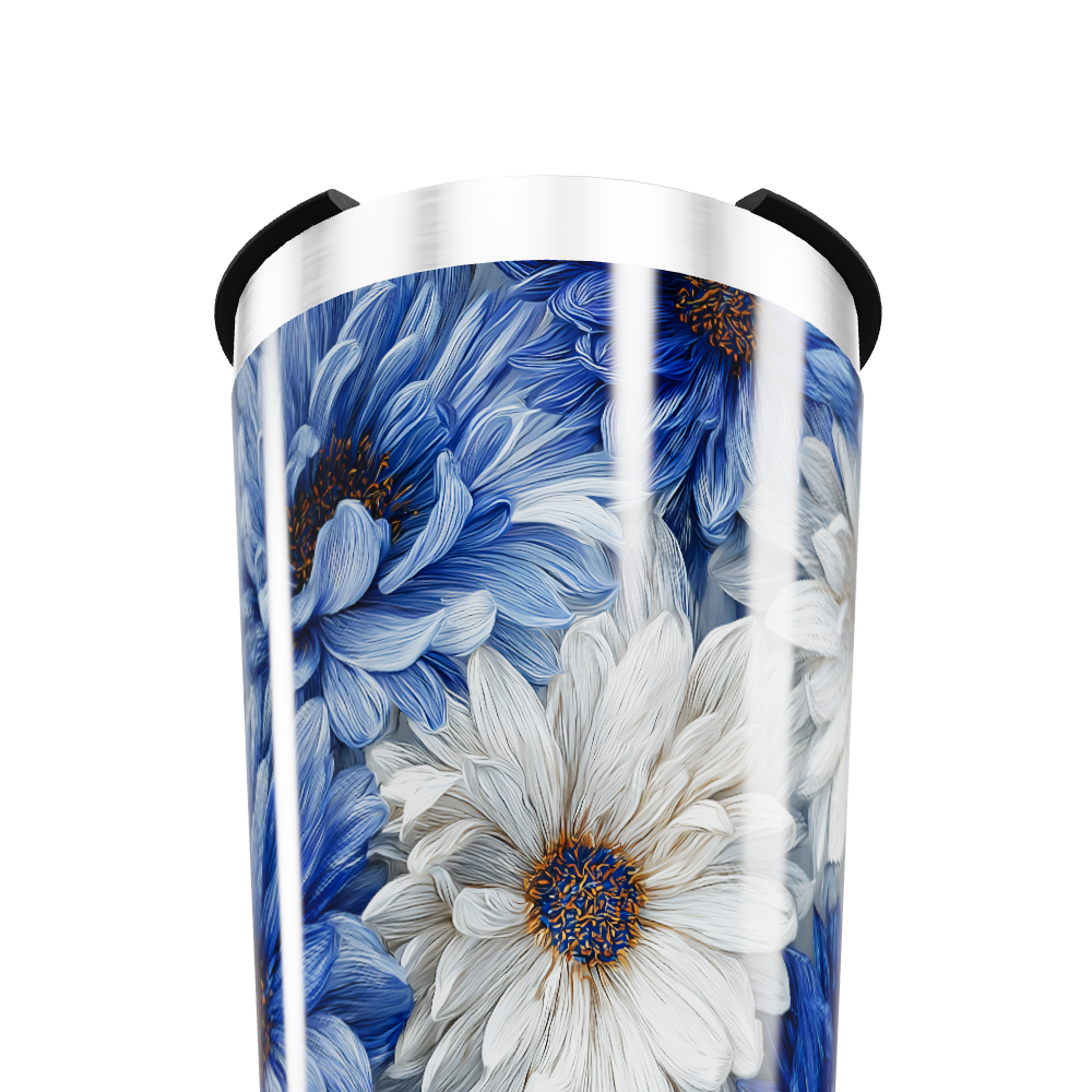Copo Térmico - Flores Azuis e Brancas
