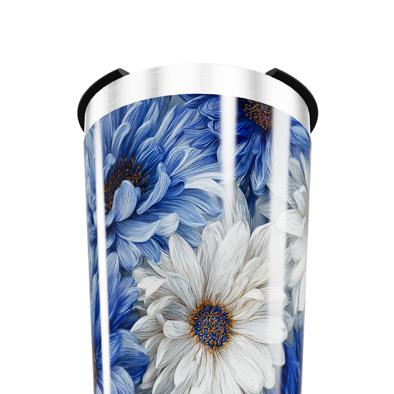 Copo Térmico - Flores Azuis e Brancas