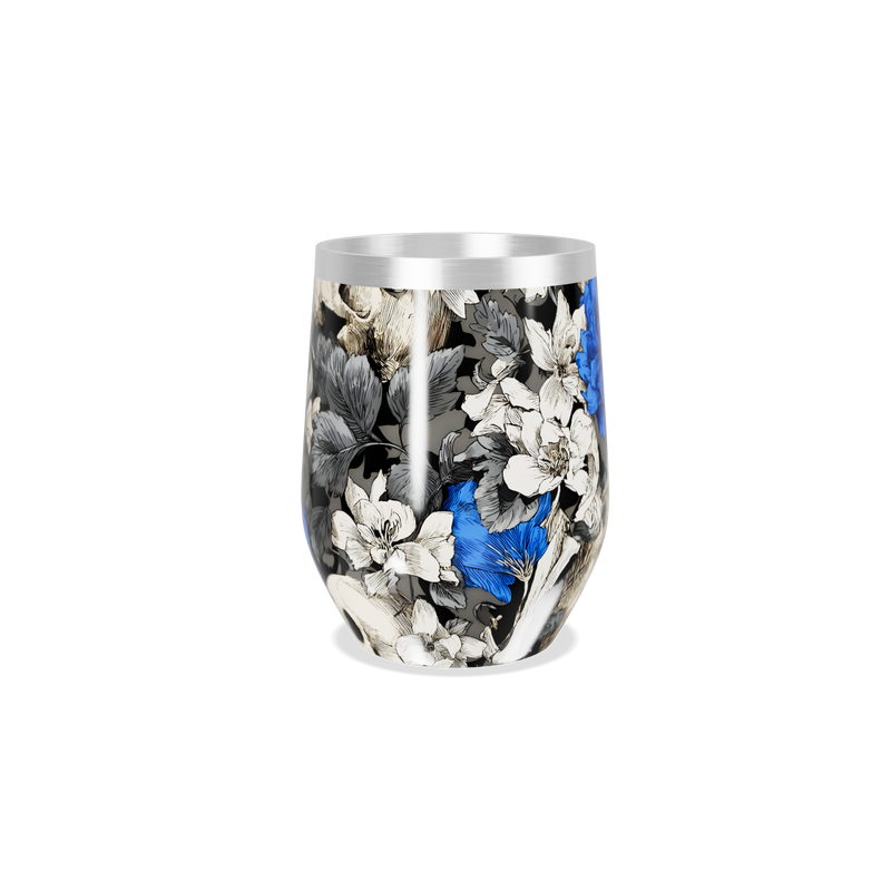 Copo Térmico Slim - Flores e Caveiras Azul