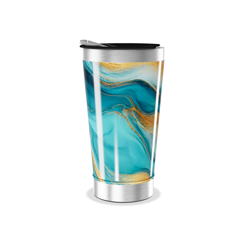 Copo Térmico - Azul com Estampa Abstrata