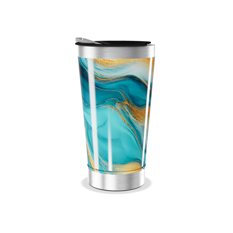 Copo Térmico - Azul com Estampa Abstrata