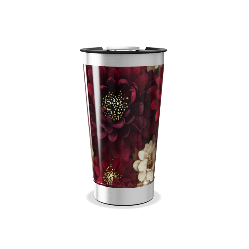 Copo Térmico - Flores Vermelhas e Brancas