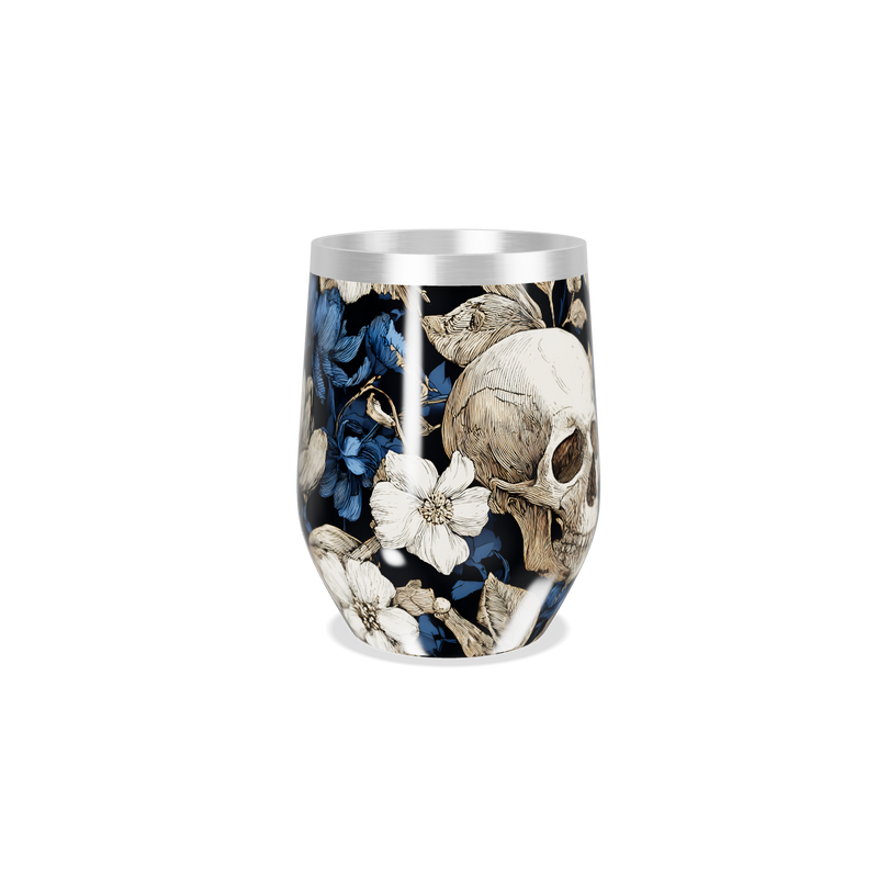 Copo Térmico Slim Caveira Floral aço inox azul
