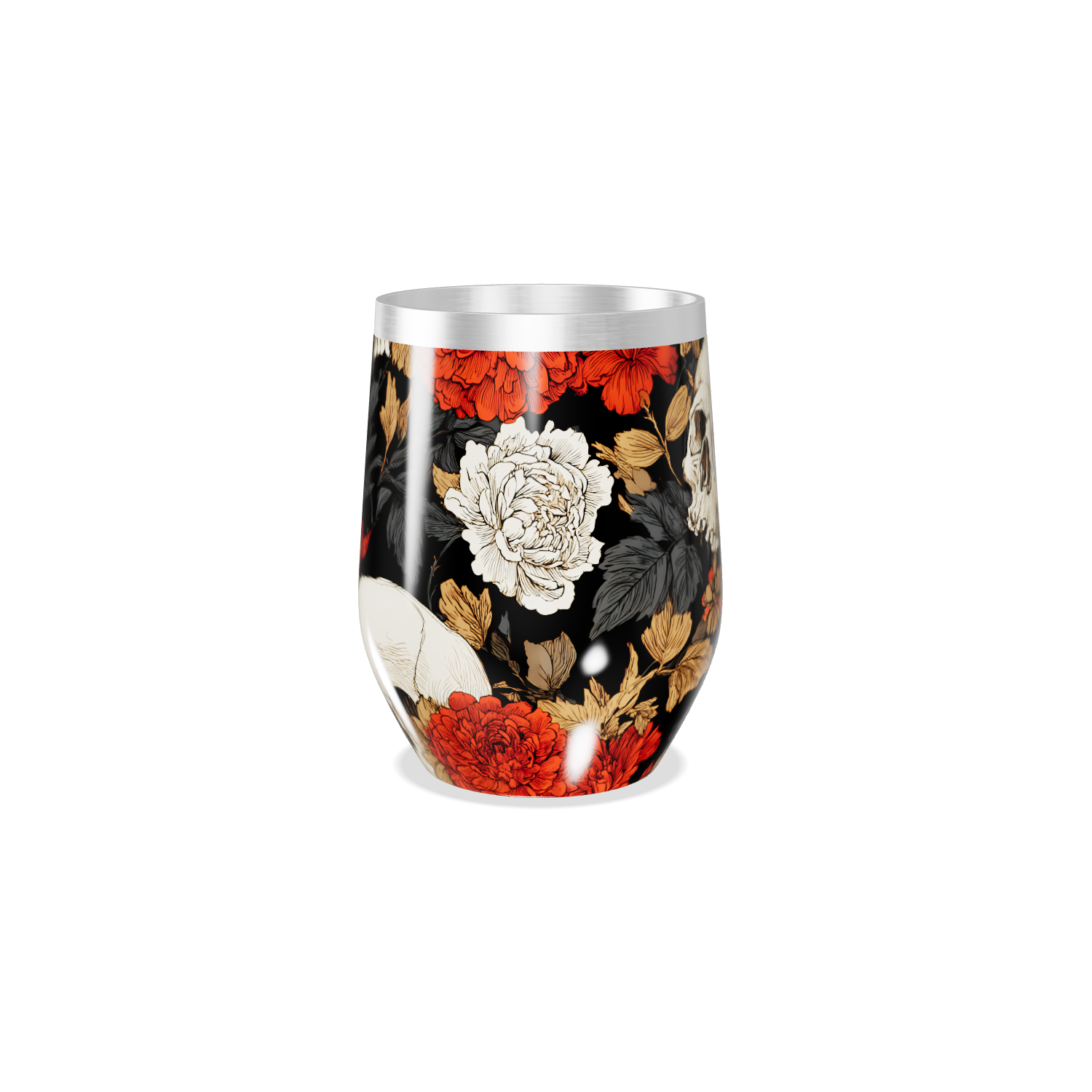 Copo Térmico Slim - Floral Caveira Preto