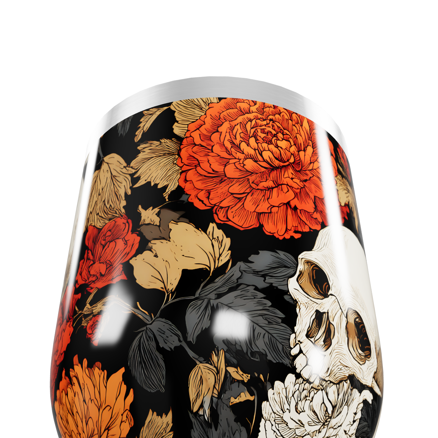 Copo Térmico Slim - Floral Caveira Preto