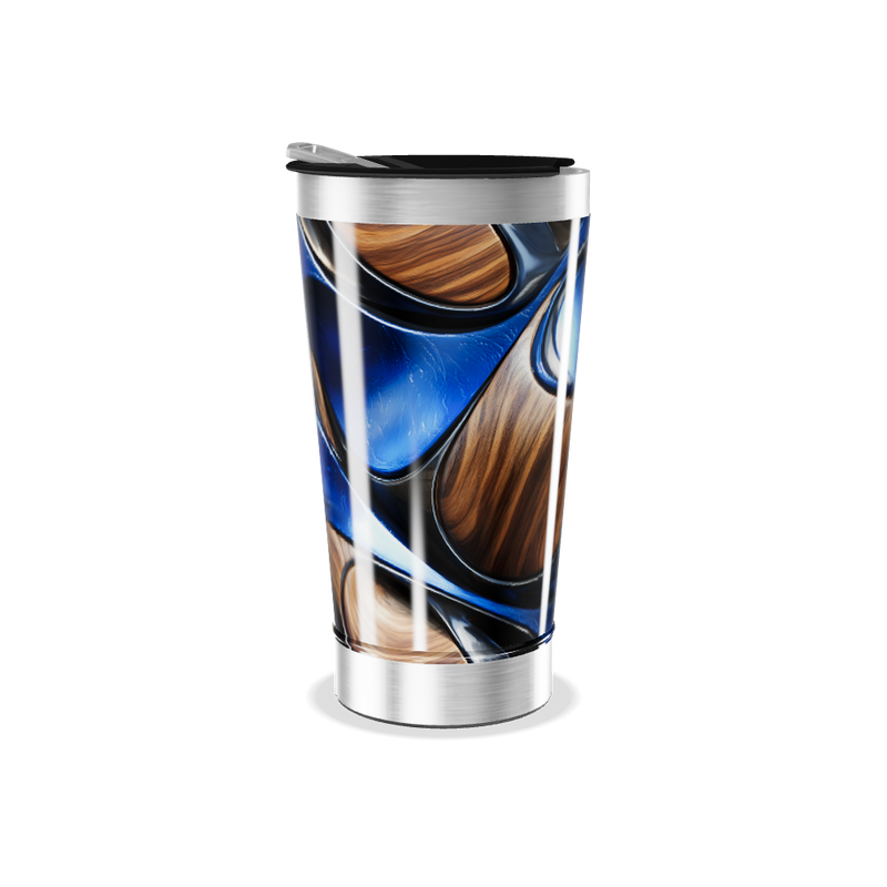 Copo Térmico - Azul e Madeira Aço Inox