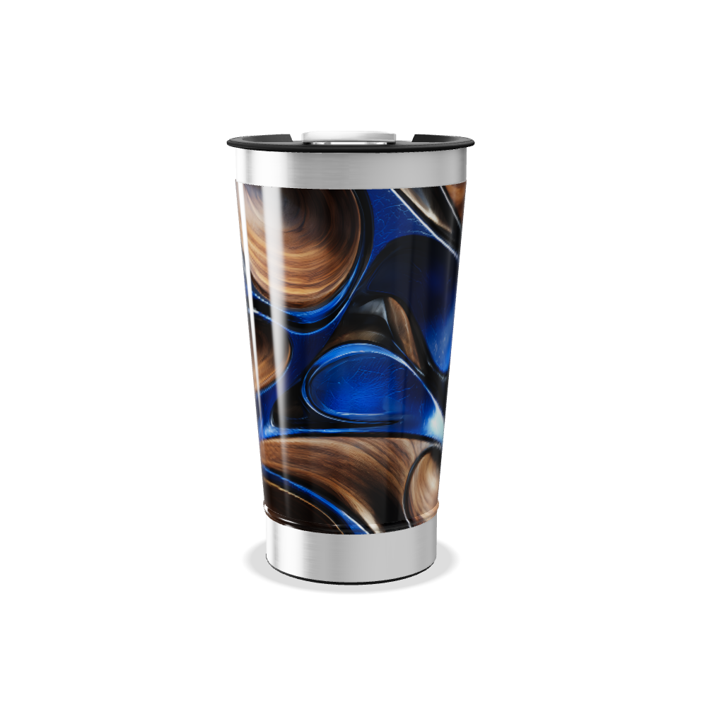 Copo Térmico - Azul e Madeira Aço Inox