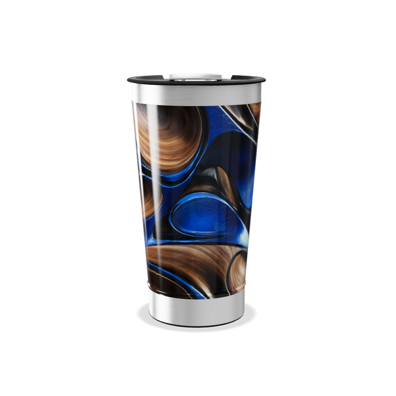 Copo Térmico - Azul e Madeira Aço Inox