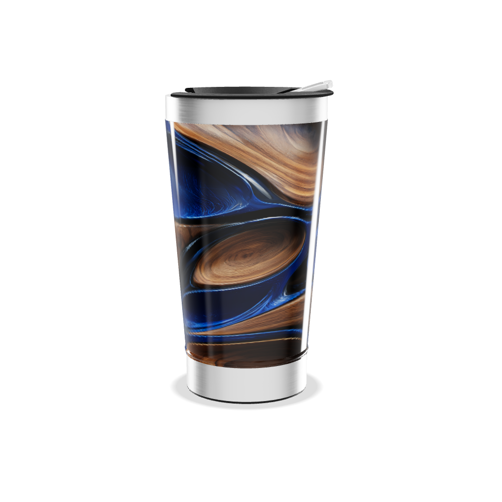 Copo Térmico - Azul e Madeira Aço Inox