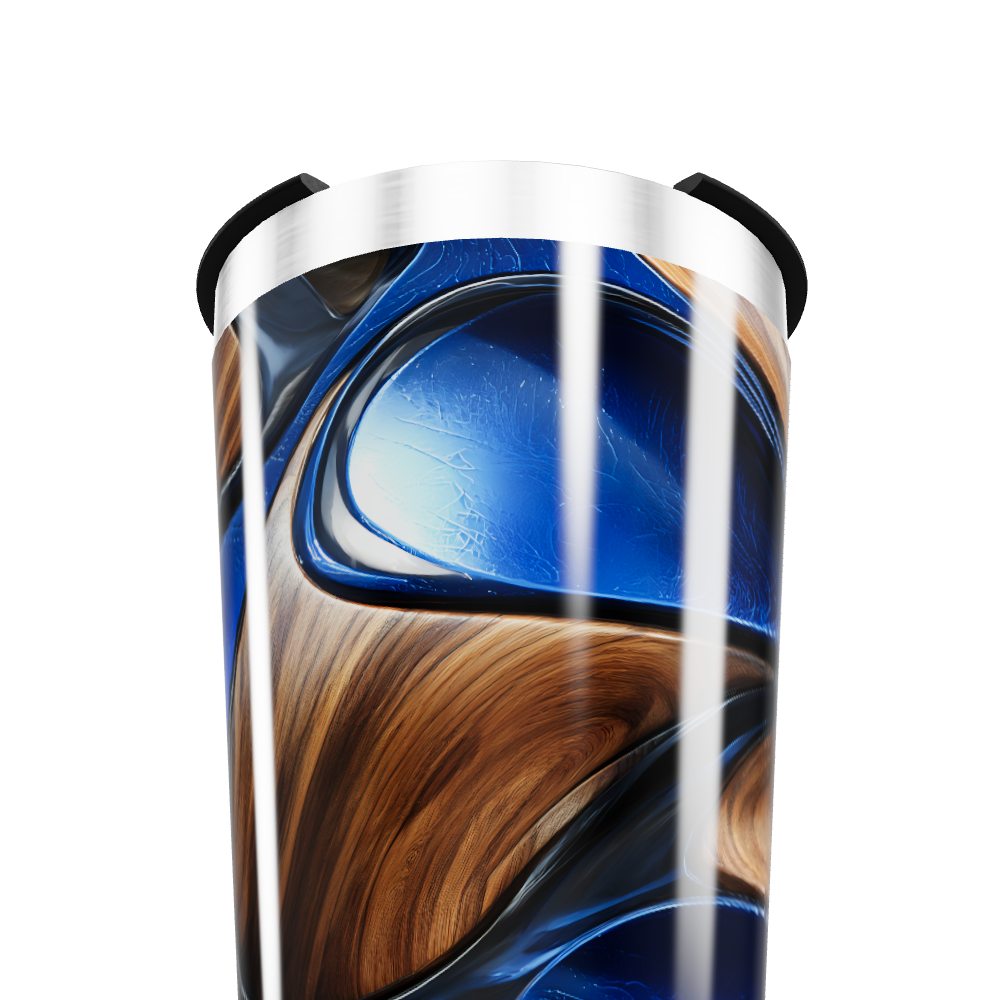 Copo Térmico - Azul e Madeira Aço Inox