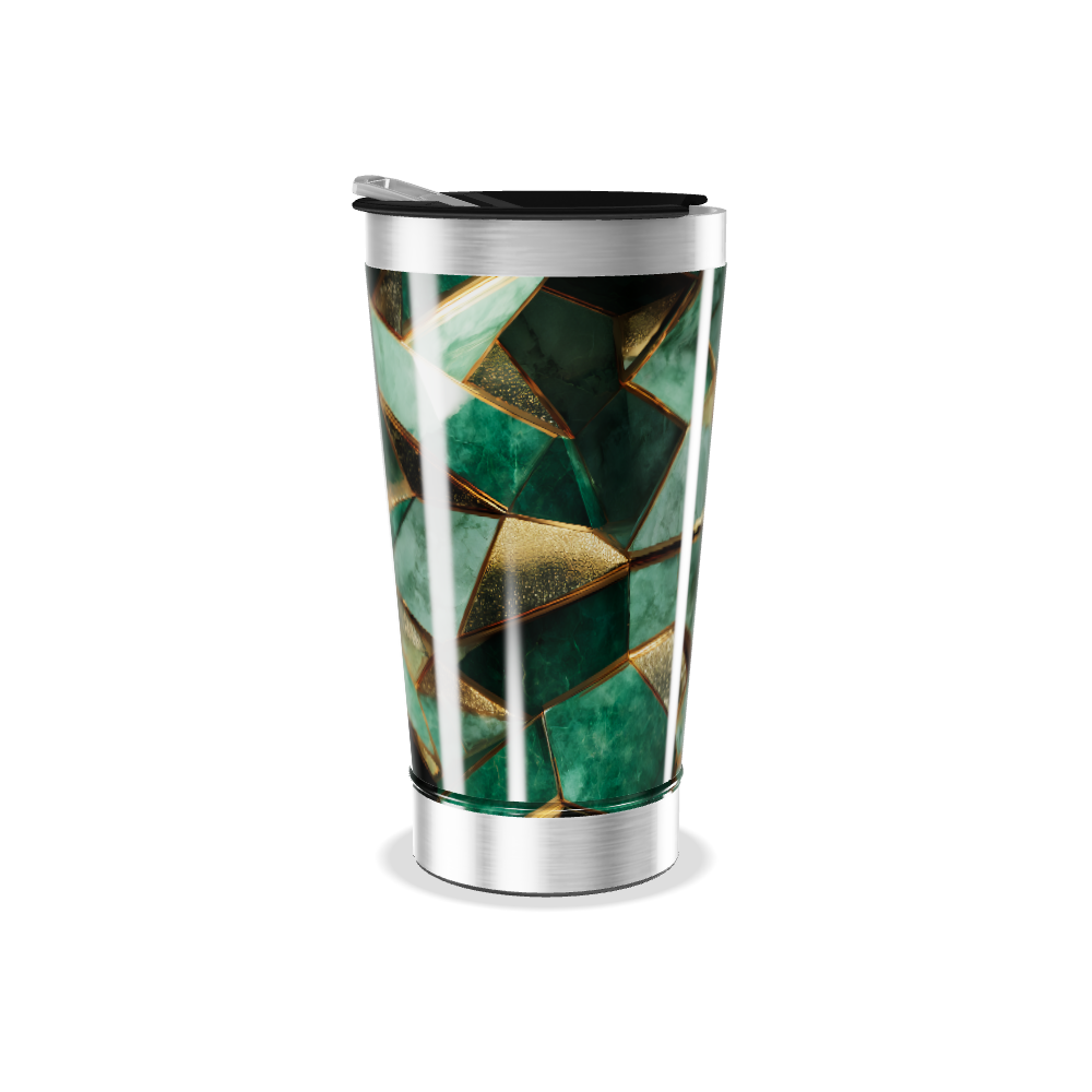 Copo Térmico - Verde com Detalhes Dourados