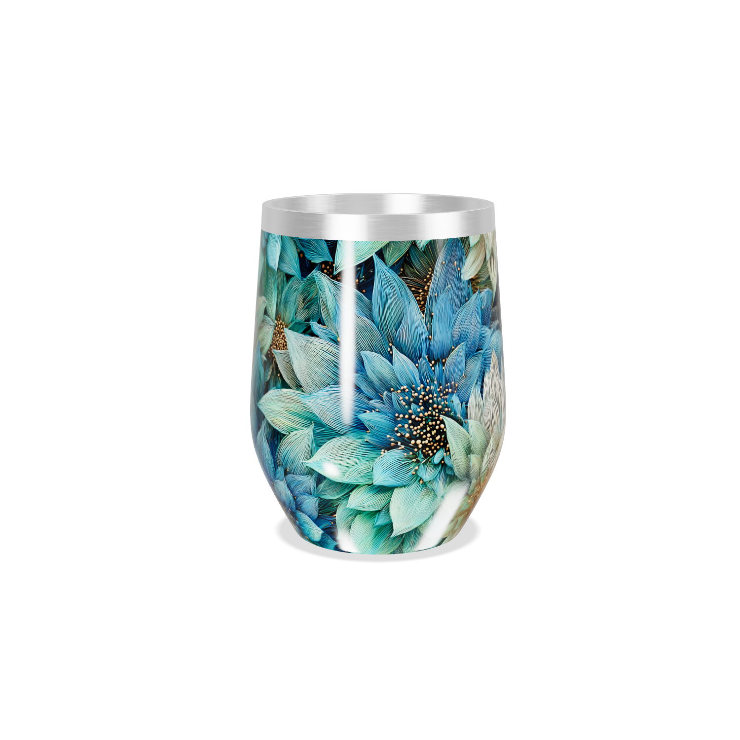 Copo Térmico Slim - Floral Azul Inox