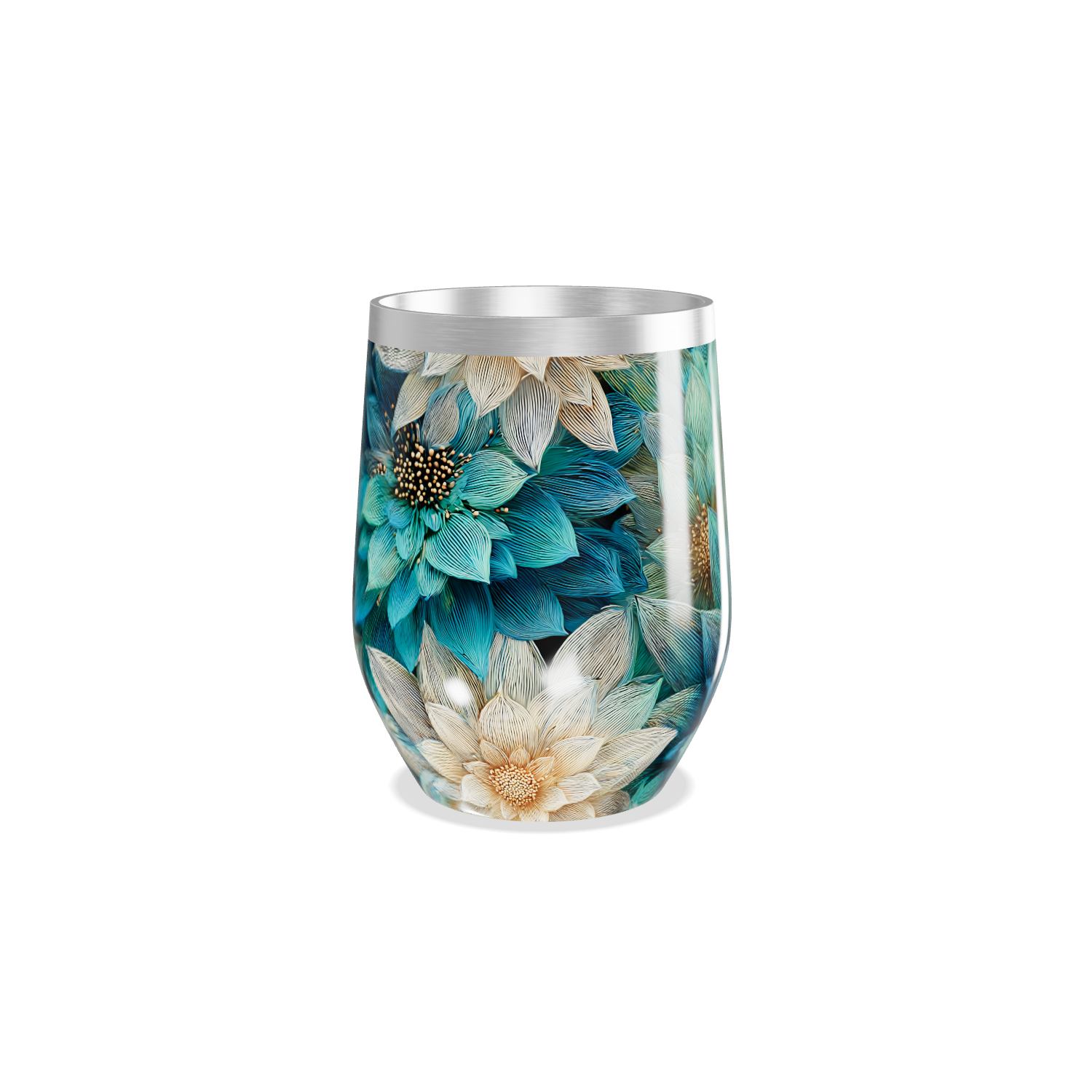 Copo Térmico Slim - Floral Azul Inox