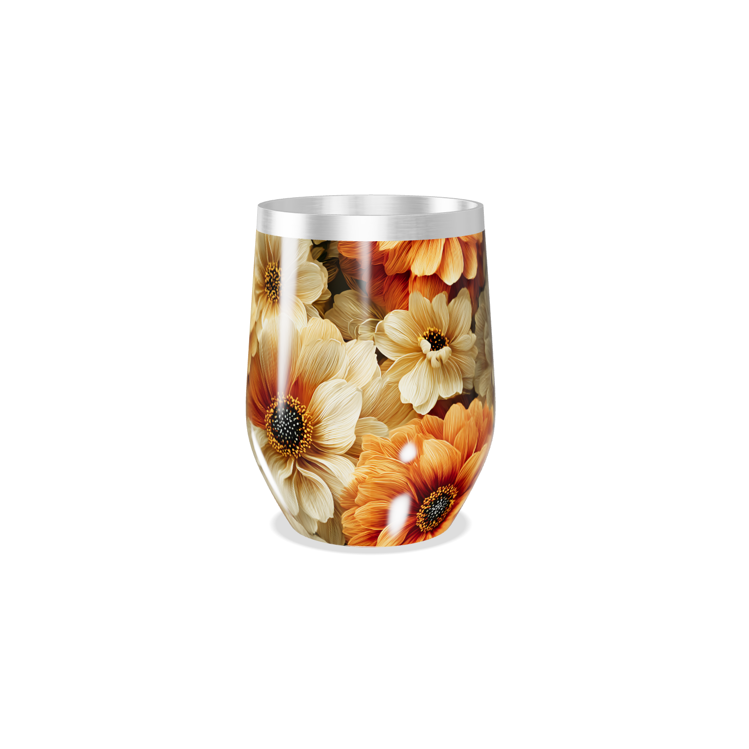 Copo Térmico Slim - Floral Laranja Inox