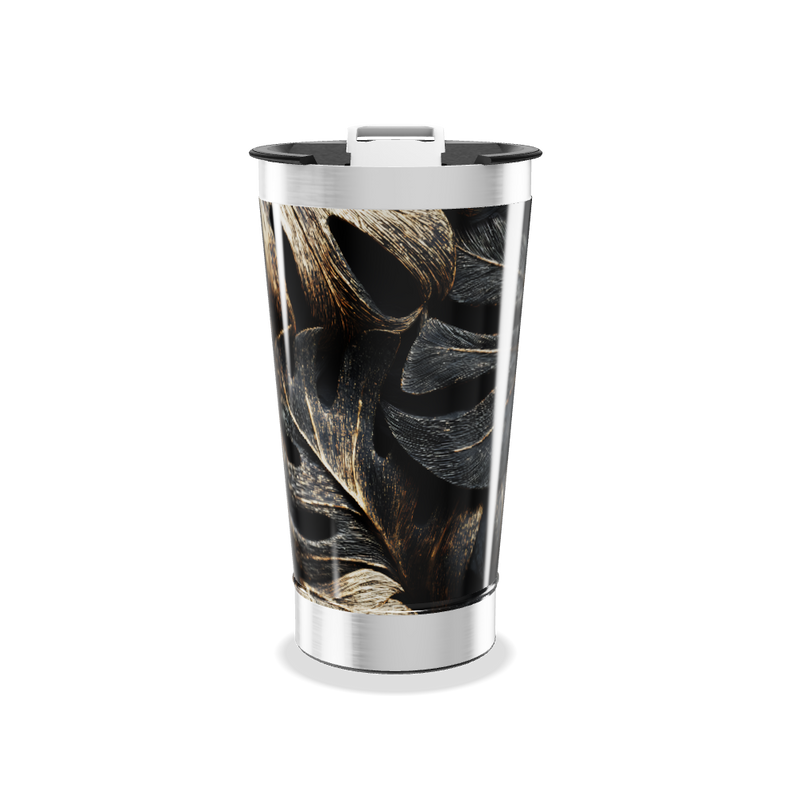 Copo Térmico - Estampa Folhas Preto e Dourado