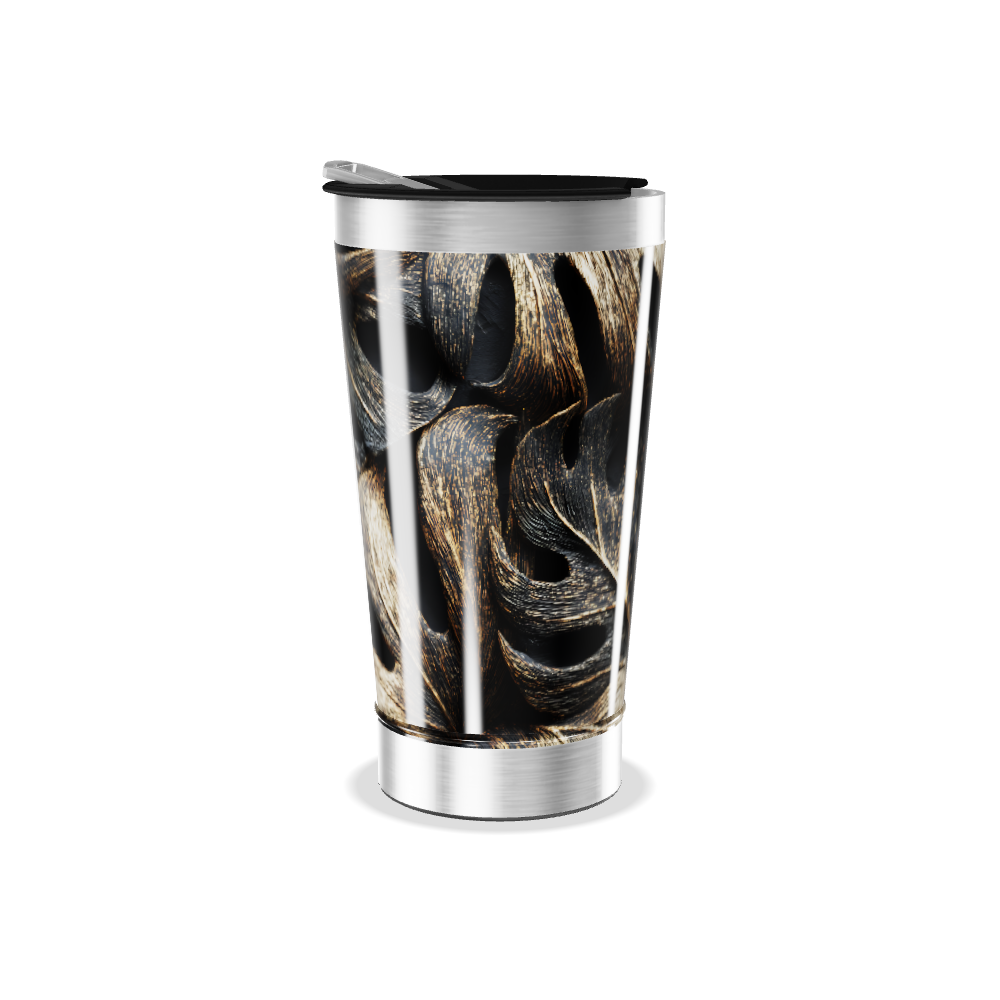 Copo Térmico - Estampa Folhas Preto e Dourado