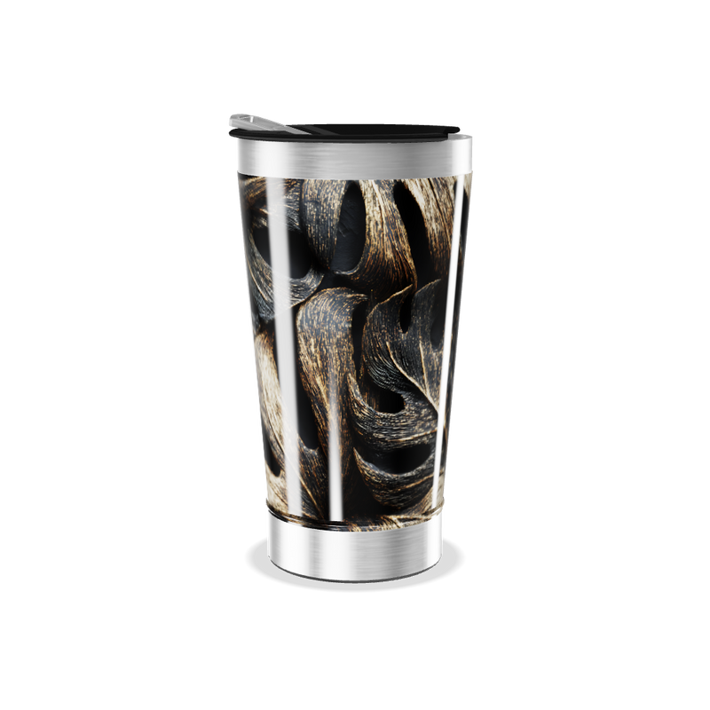 Copo Térmico - Estampa Folhas Preto e Dourado