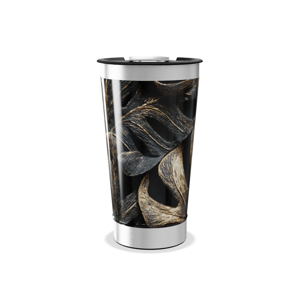 Copo Térmico - Estampa Folhas Preto e Dourado