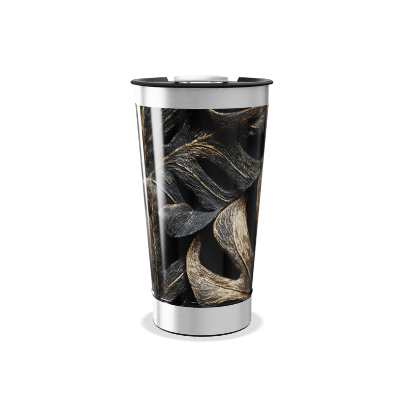 Copo Térmico - Estampa Folhas Preto e Dourado