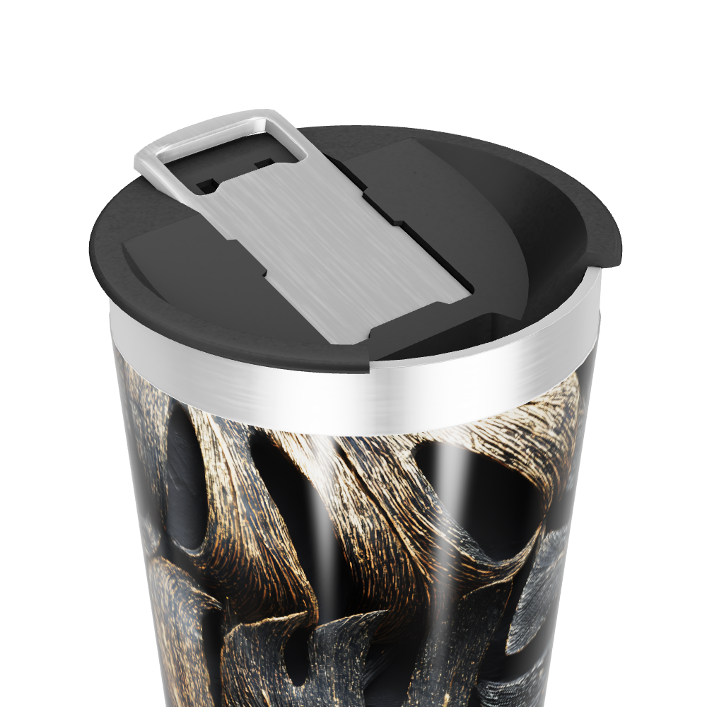 Copo Térmico - Estampa Folhas Preto e Dourado