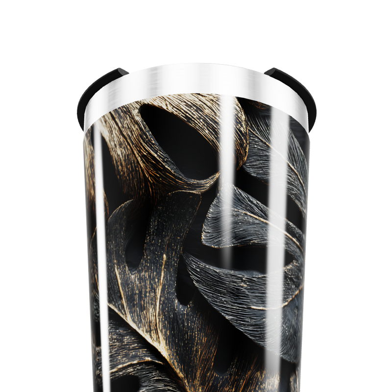 Copo Térmico - Estampa Folhas Preto e Dourado