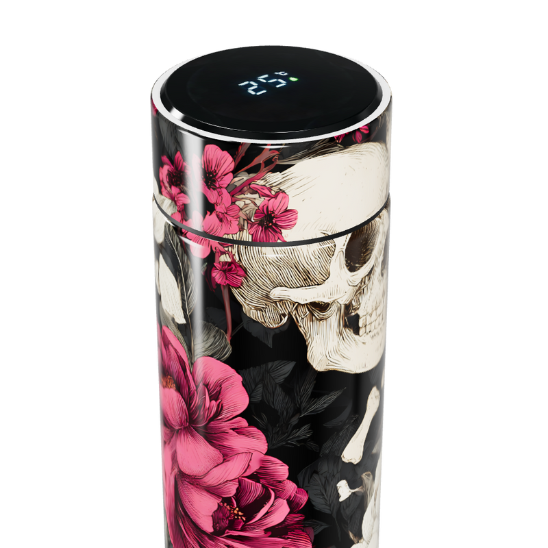 Garrafa Térmica Touch - Floral Caveira Preta