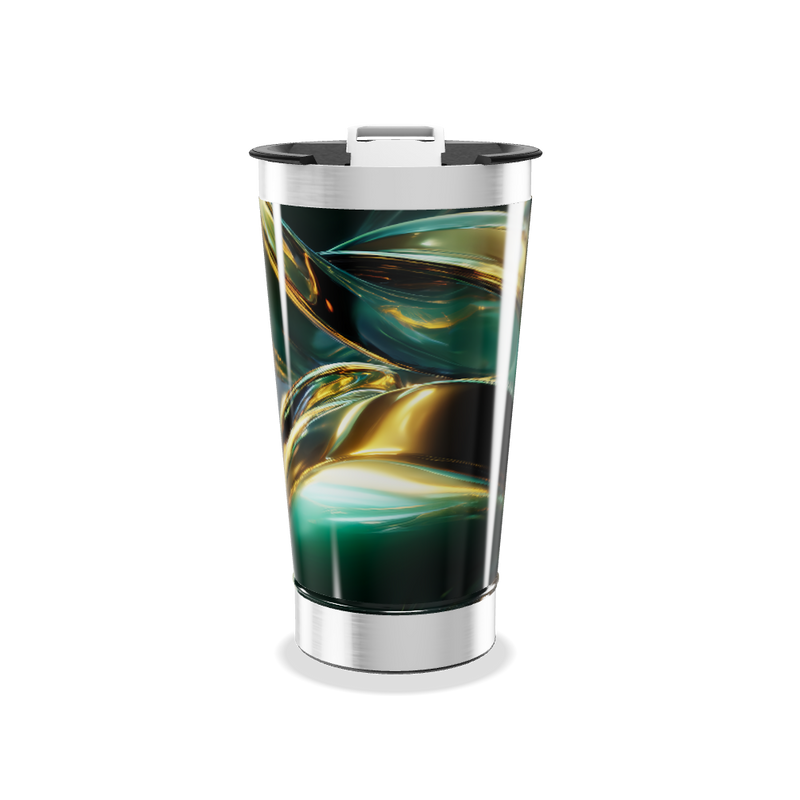 Copo Térmico - Design Abstrato Preto e Dourado