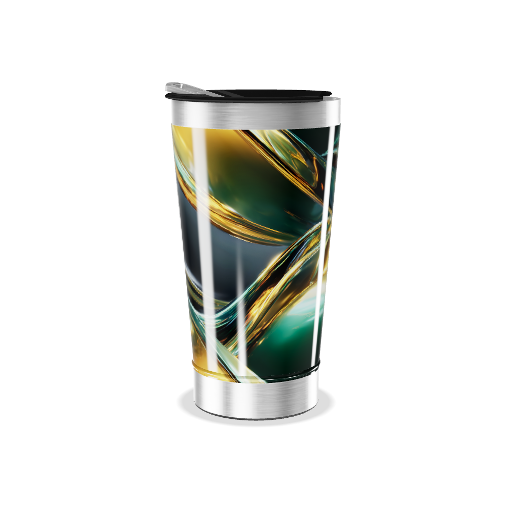 Copo Térmico - Design Abstrato Preto e Dourado