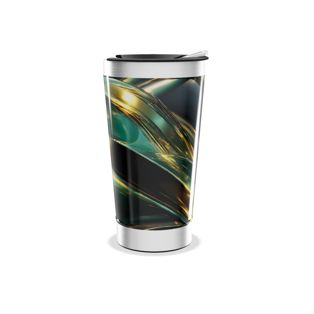 Copo Térmico - Design Abstrato Preto e Dourado